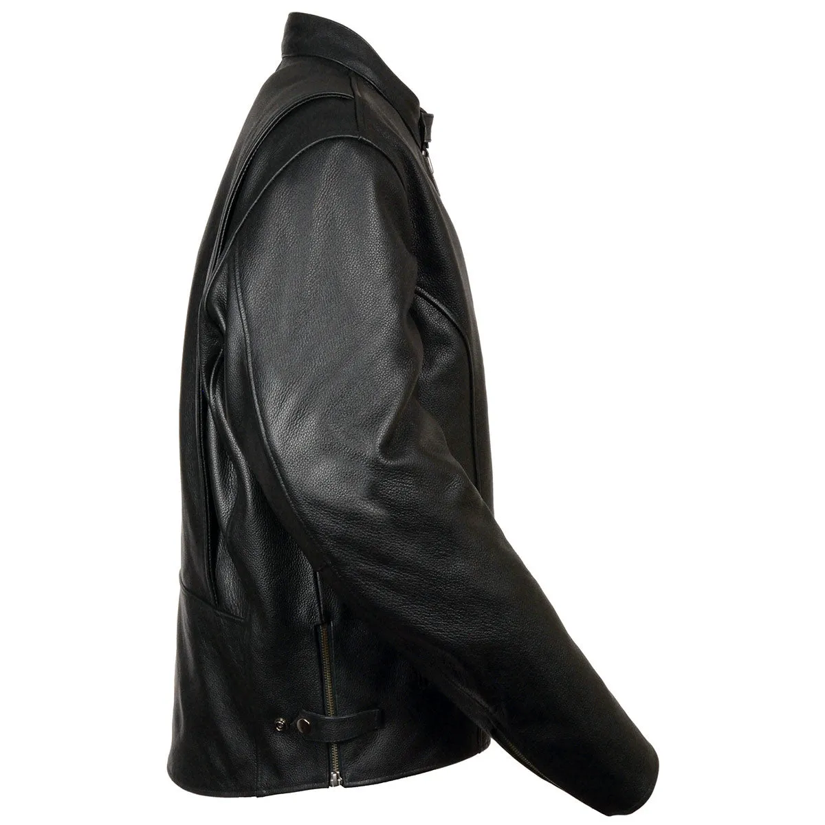 Milwaukee Leather LKM1710 Men's Black Classic Scooter Style Leather Motorcycle Jacket w/ Removable Thermal Liner