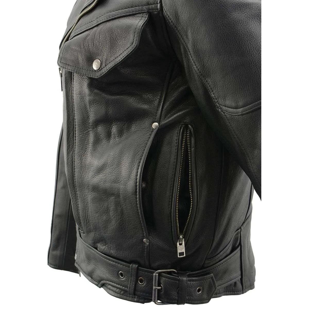 Milwaukee Leather MLM1570 Men’s Black Premium Cowhide Leather Utility Pocket Motorcycle Jacket