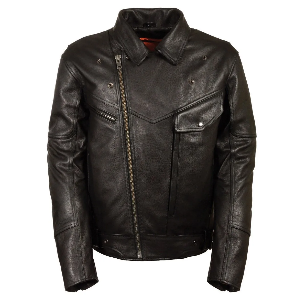 Milwaukee Leather MLM1570 Men’s Black Premium Cowhide Leather Utility Pocket Motorcycle Jacket