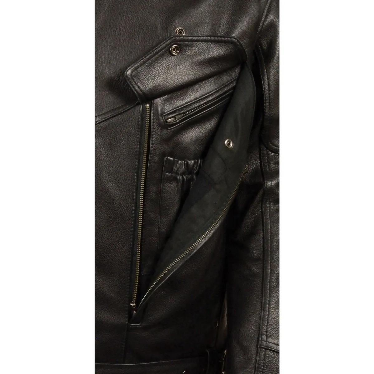 Milwaukee Leather MLM1570 Men’s Black Premium Cowhide Leather Utility Pocket Motorcycle Jacket