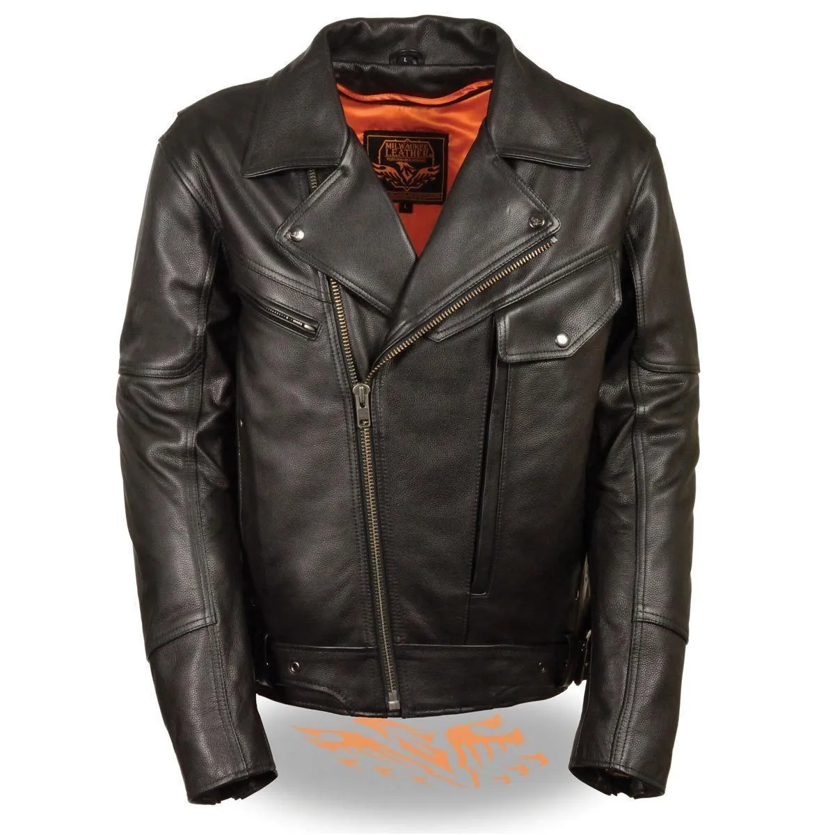 Milwaukee Leather MLM1570 Men’s Black Premium Cowhide Leather Utility Pocket Motorcycle Jacket