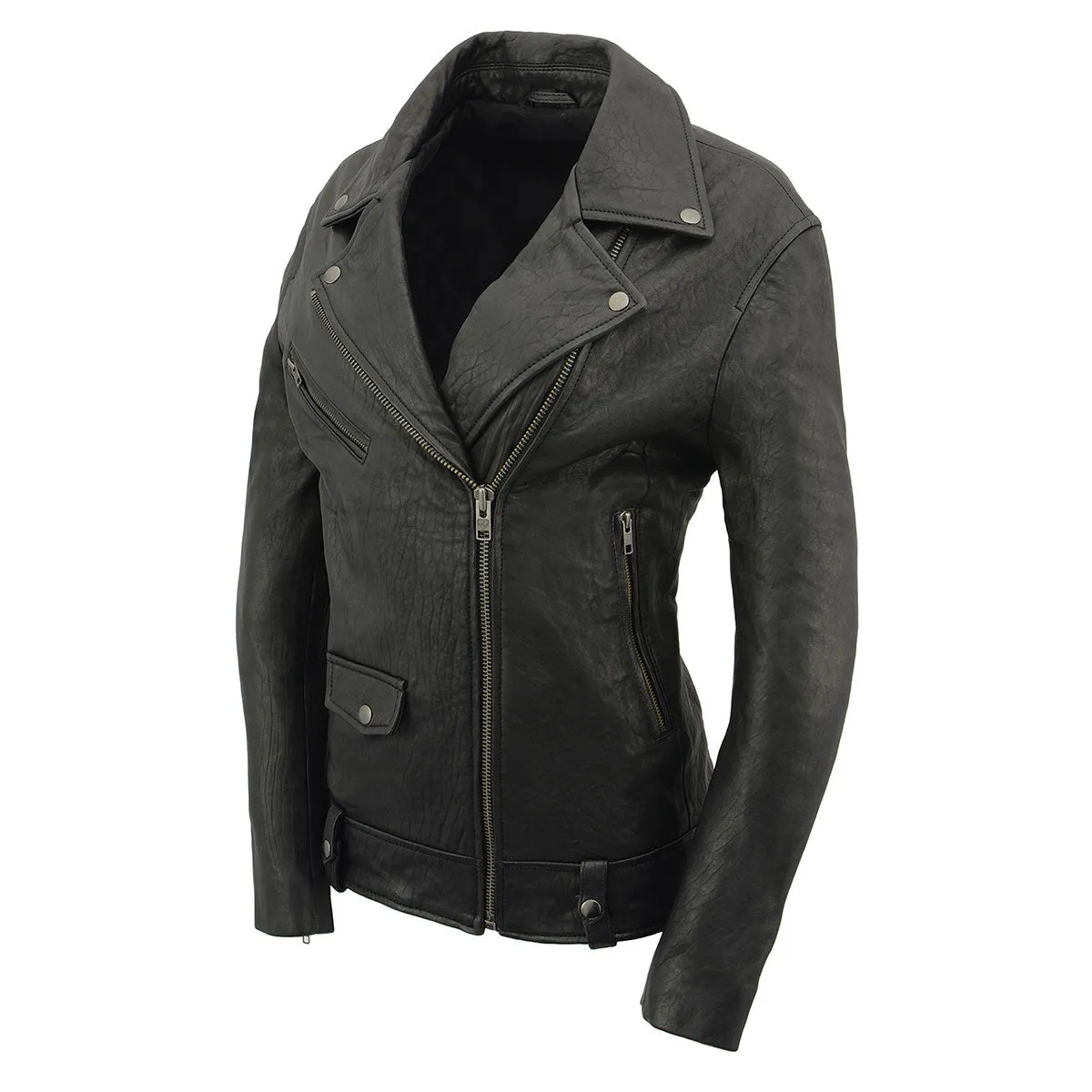 Milwaukee Leather Women's Black Premium New Zealand Lambskin Motorcycle Style Leather Jacket SFL2875