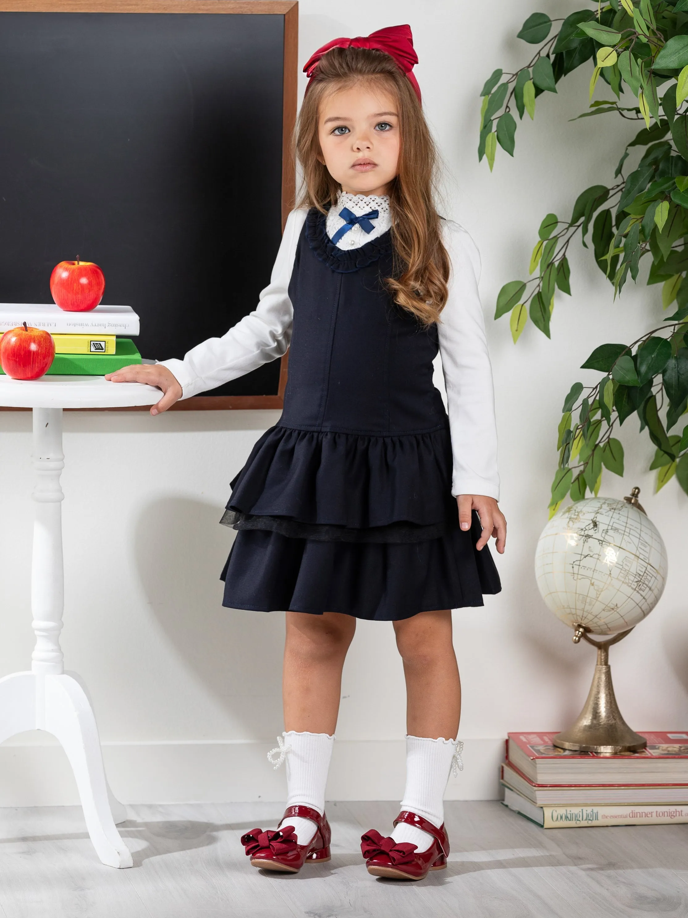 Navy Tiered Girls Uniform Dress by Kids Couture