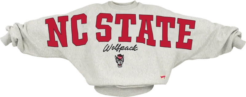 NC State Wolfpack Women's Athletic Heather Grey Flannigan Dolman Oversized Crewneck