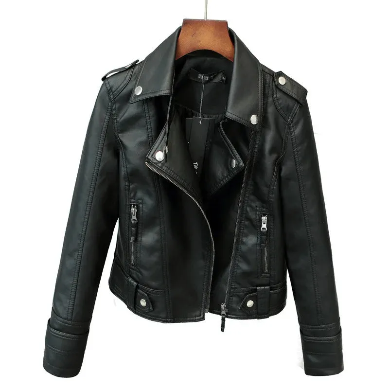 New Loose Leather Jacket Women Classic Moto Biker Jacket Spring Autumn Lady Basic Coat Plus Size Outerwear