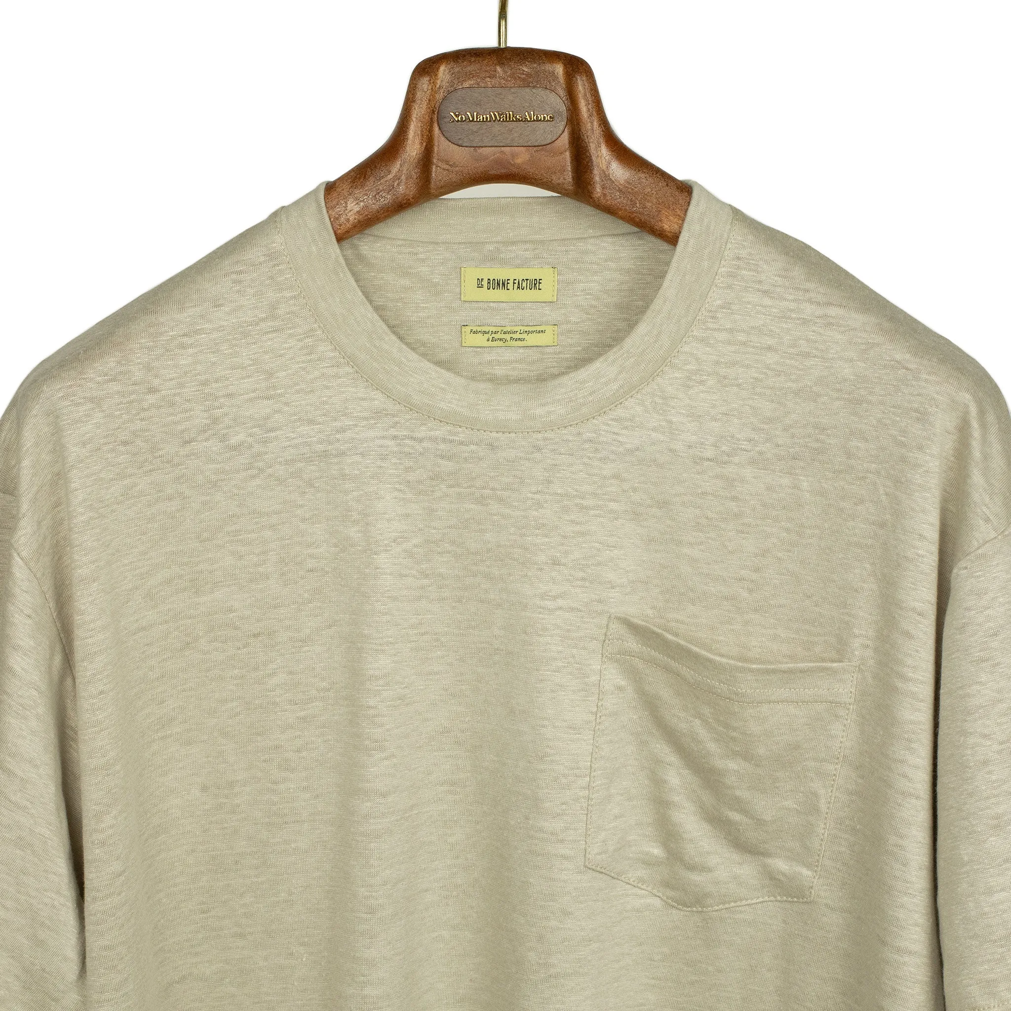 Oversized pocket tee in oatmeal French linen jersey (restock)