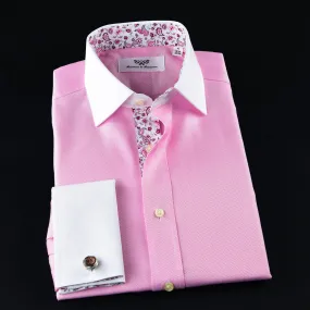 Pink Herringbone WInchester Dress Shirt Formal Contrast Collar and French Cuff Business Fashion Design