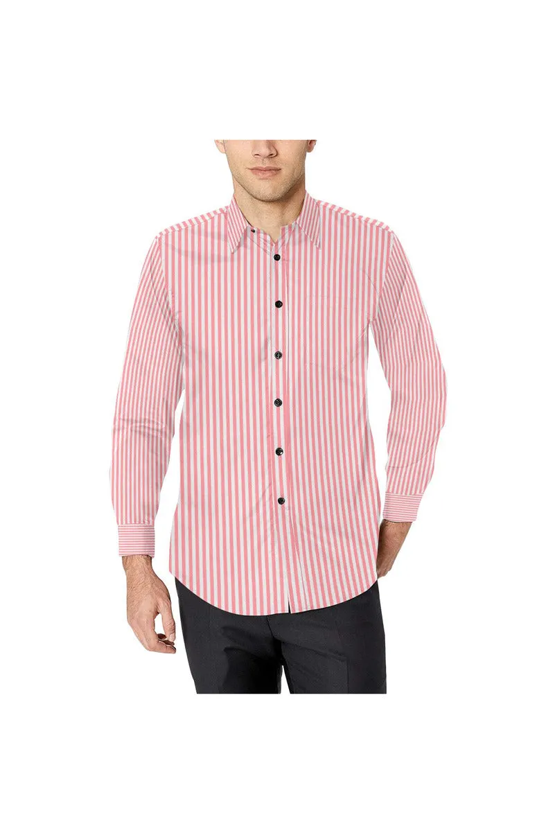 Pink Pinstripes Men's All Over Print Casual Dress Shirt