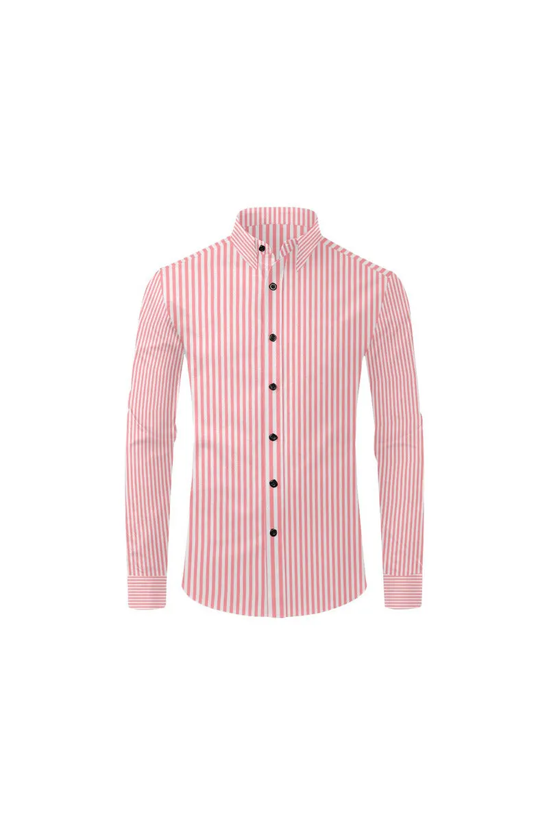 Pink Pinstripes Men's All Over Print Casual Dress Shirt