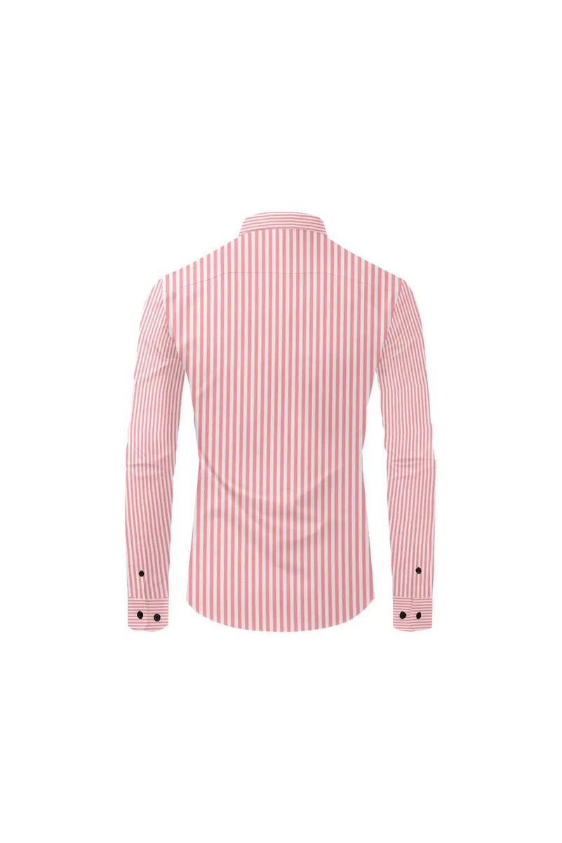 Pink Pinstripes Men's All Over Print Casual Dress Shirt