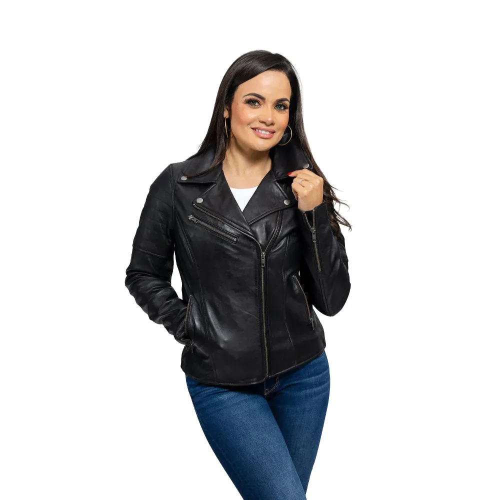 Princess Womens Moto Leather Jacket Black