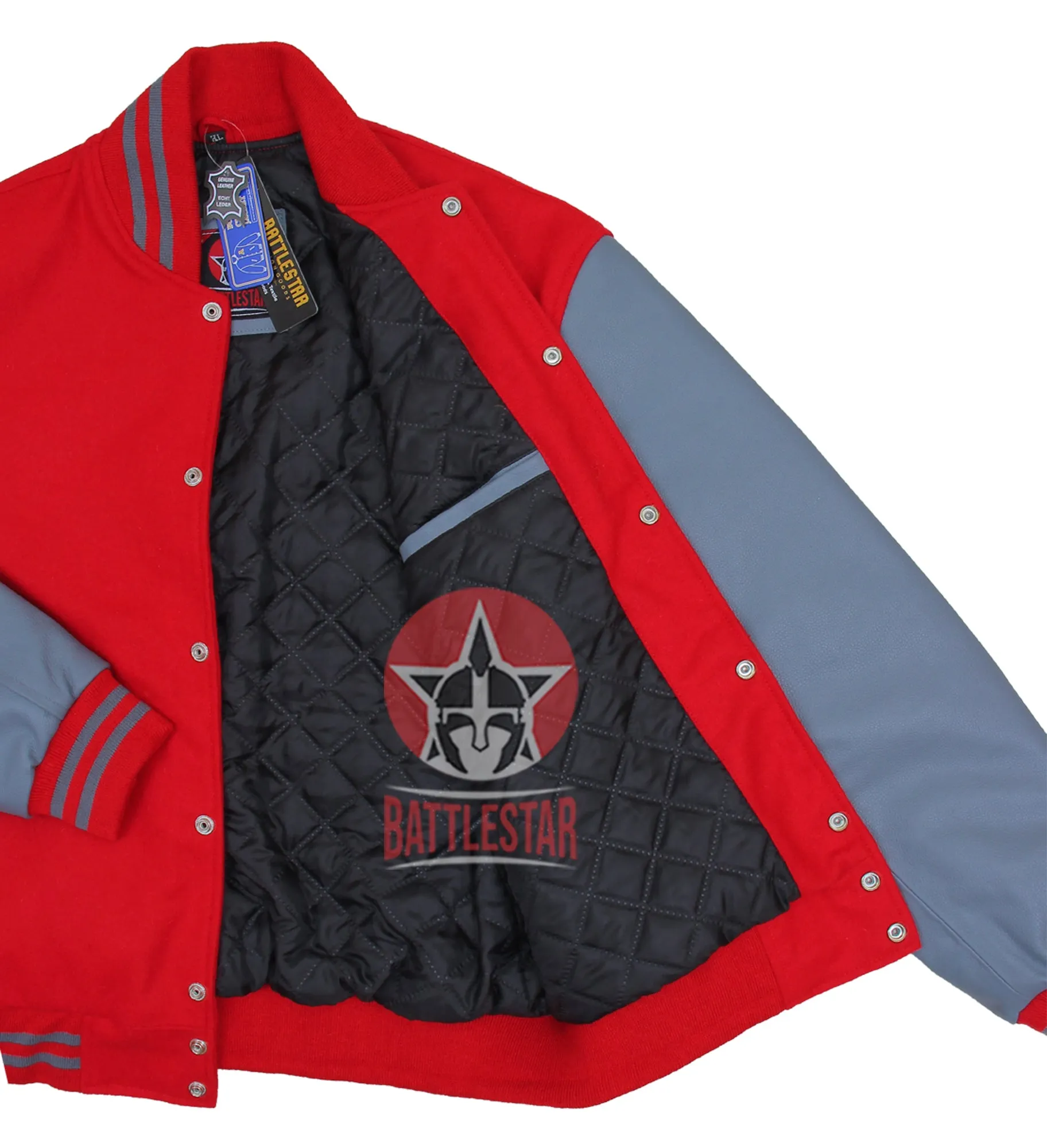 Red Wool Gray Leather Sleeves Varsity Baseball Jacket