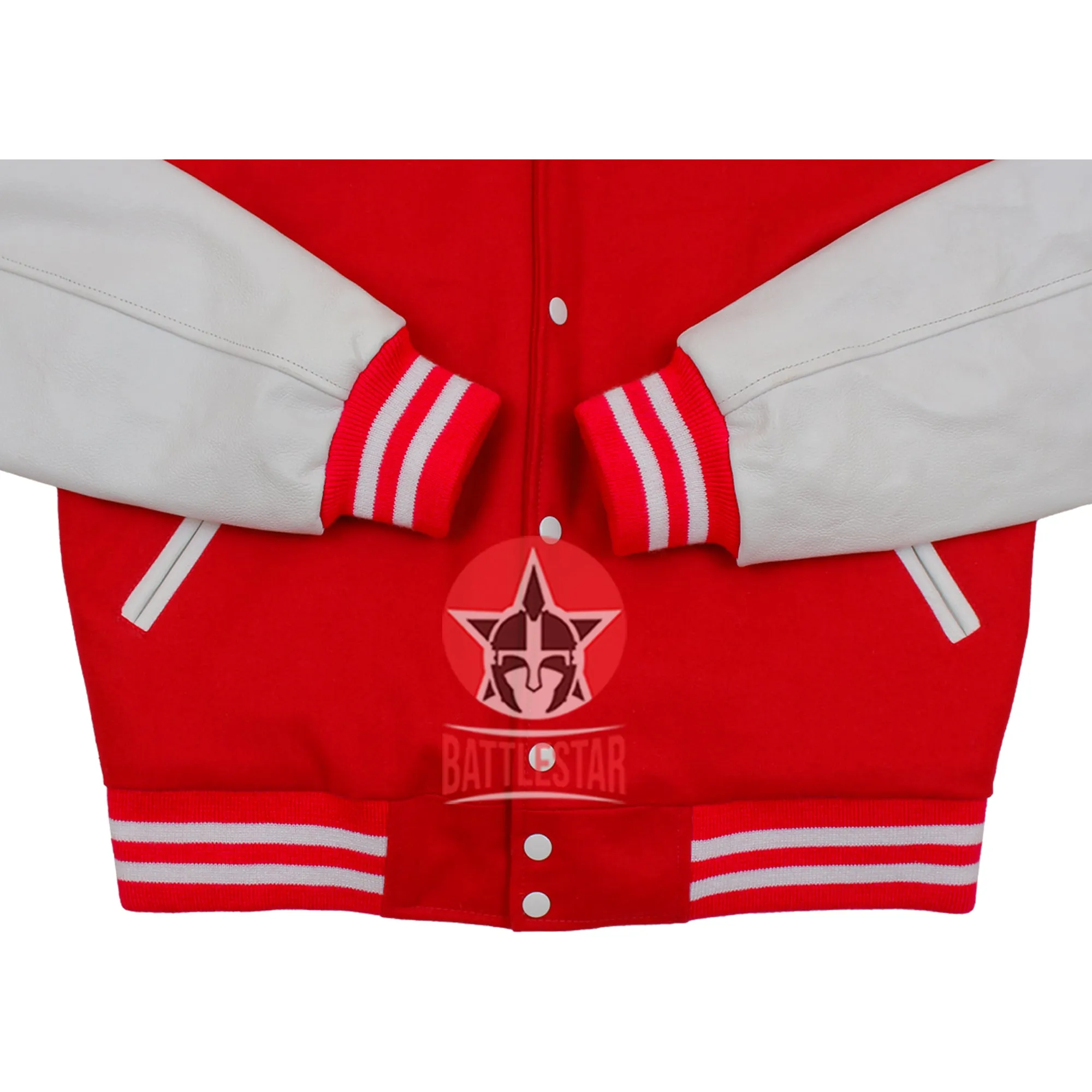 Red Wool White Leather Sleeves Hooded Letterman Varsity Jacket