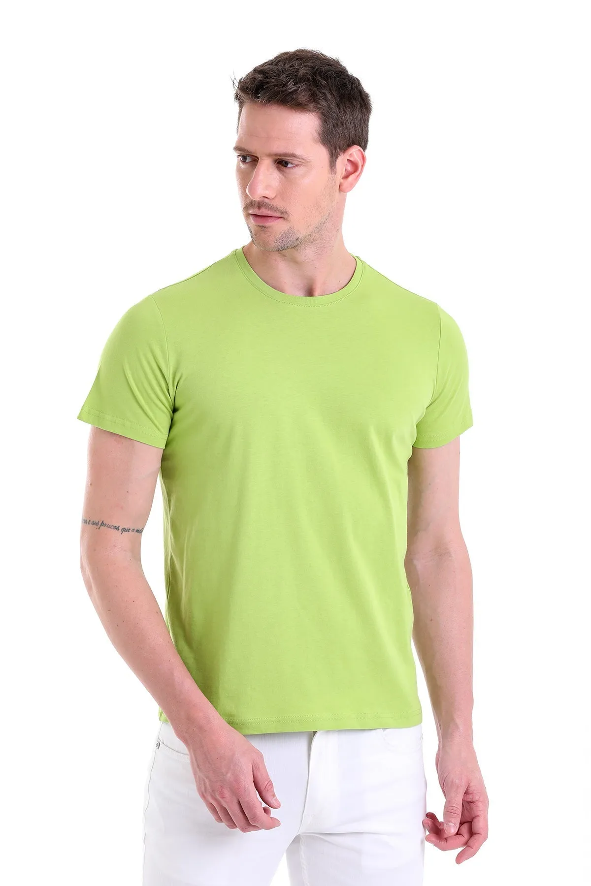 Regular Fit Kiwi Basic Cotton Crew Neck T-Shirt