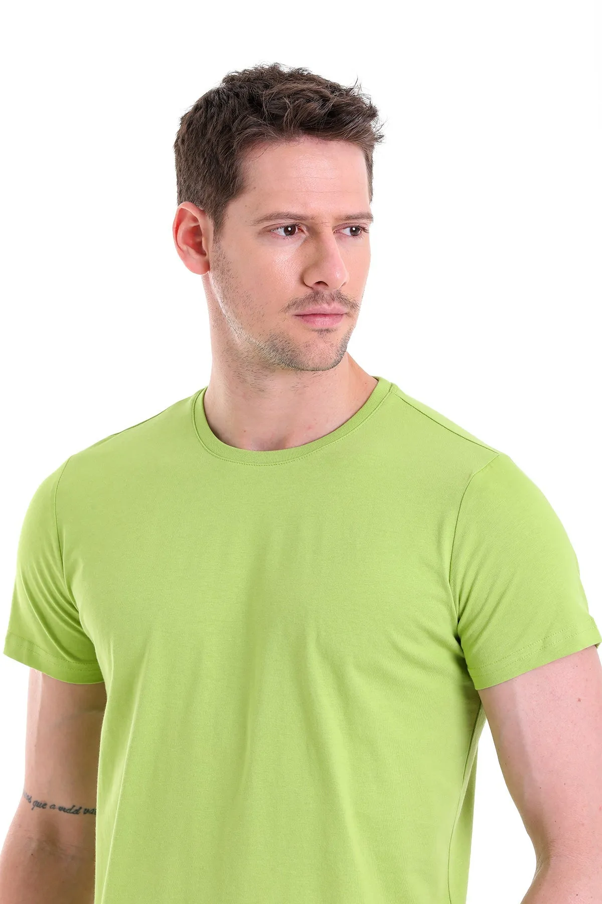 Regular Fit Kiwi Basic Cotton Crew Neck T-Shirt