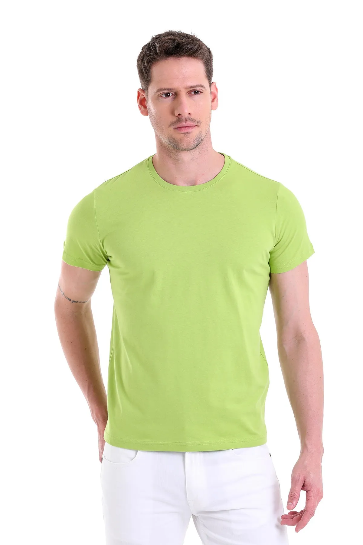 Regular Fit Kiwi Basic Cotton Crew Neck T-Shirt