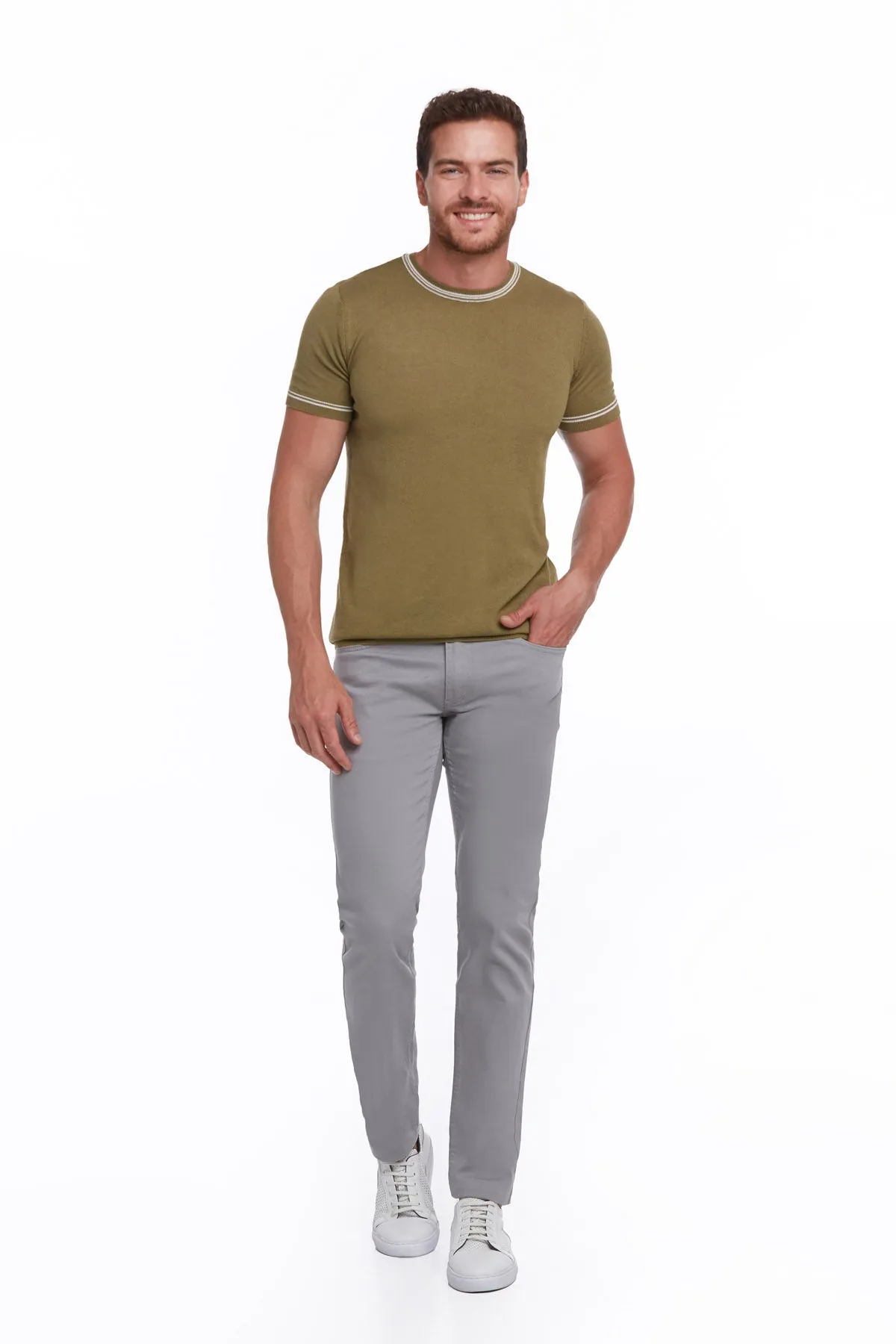 Regular Fit Olive Basic Crew Neck T-Shirt