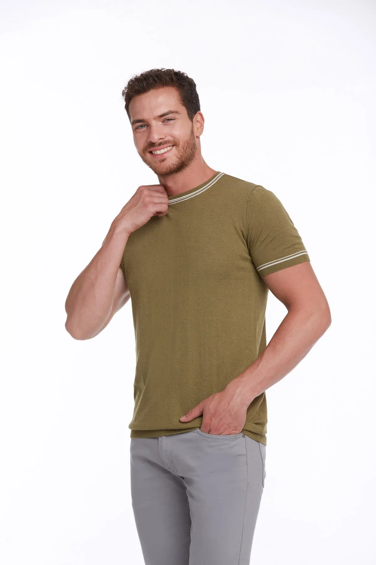 Regular Fit Olive Basic Crew Neck T-Shirt