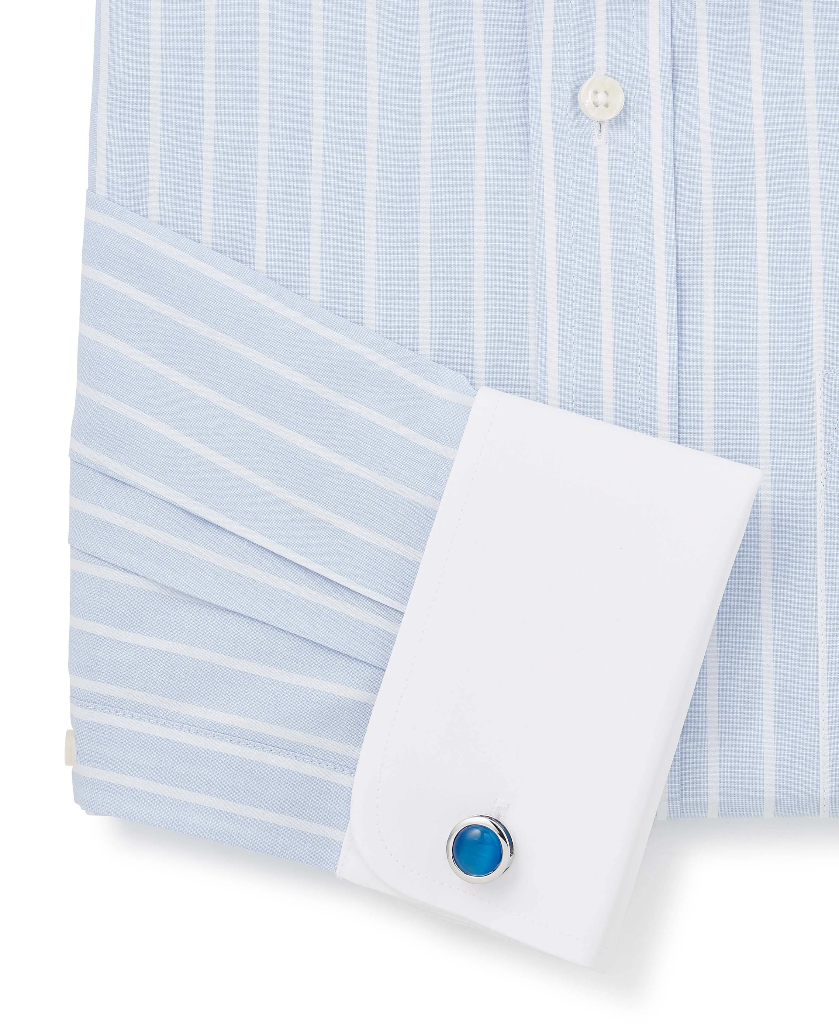 Sky Blue Reverse Stripe Classic Fit Shirt With White Collar & Cuffs