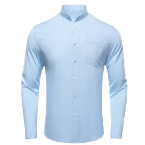 Sky Blue Solid Men's Long Sleeve Dress Shirt