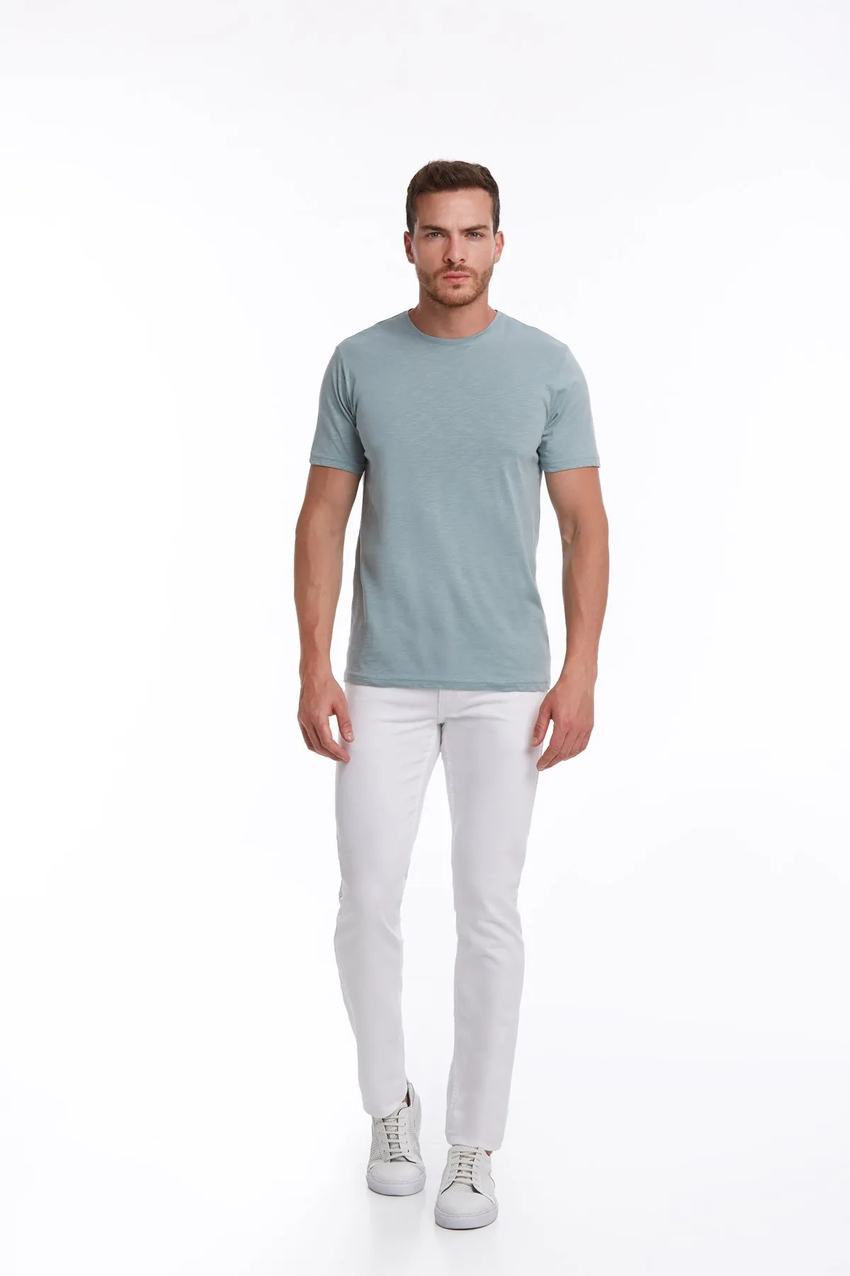 Slim Fit Basic Cotton Mint Crew Neck T-Shirt