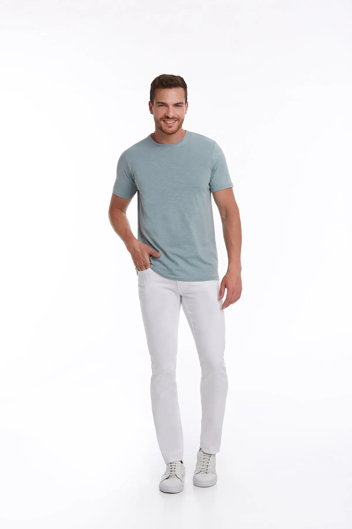 Slim Fit Basic Cotton Mint Crew Neck T-Shirt