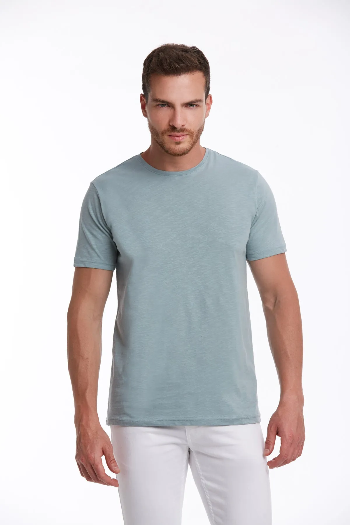 Slim Fit Basic Cotton Mint Crew Neck T-Shirt