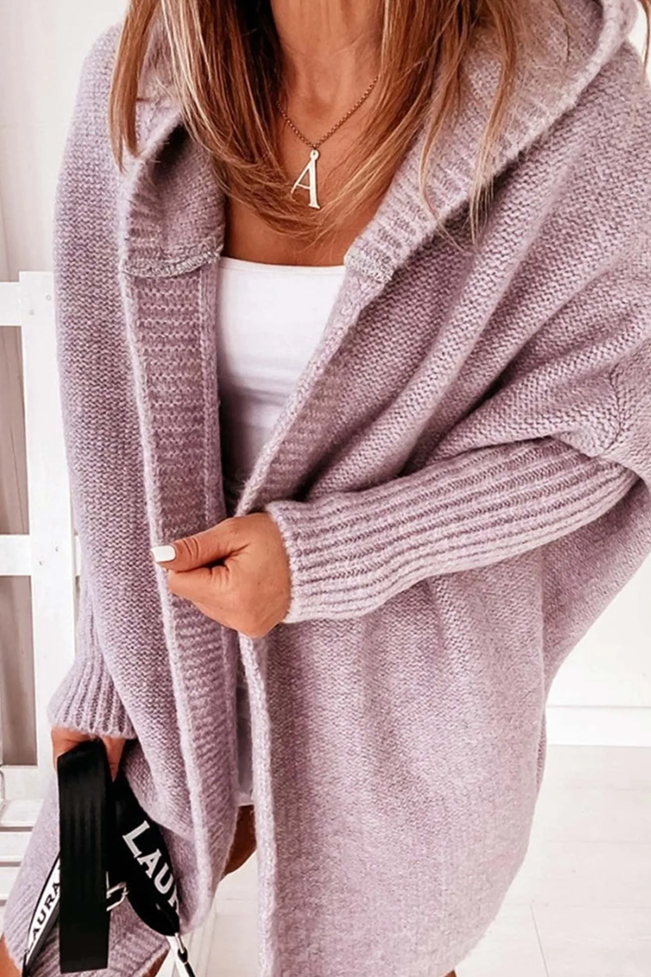 Solid Open Front Hoodie Cardigan