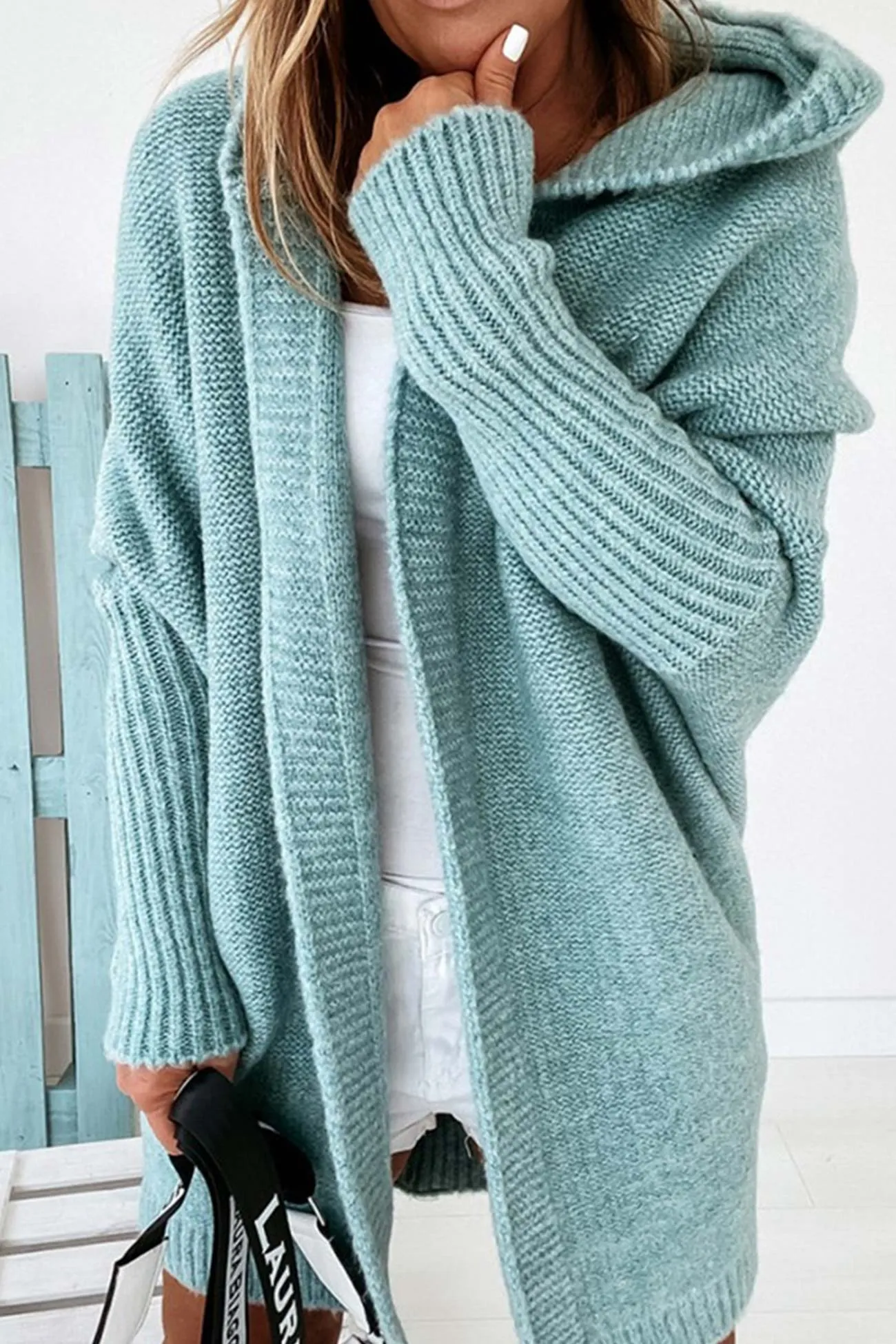 Solid Open Front Hoodie Cardigan