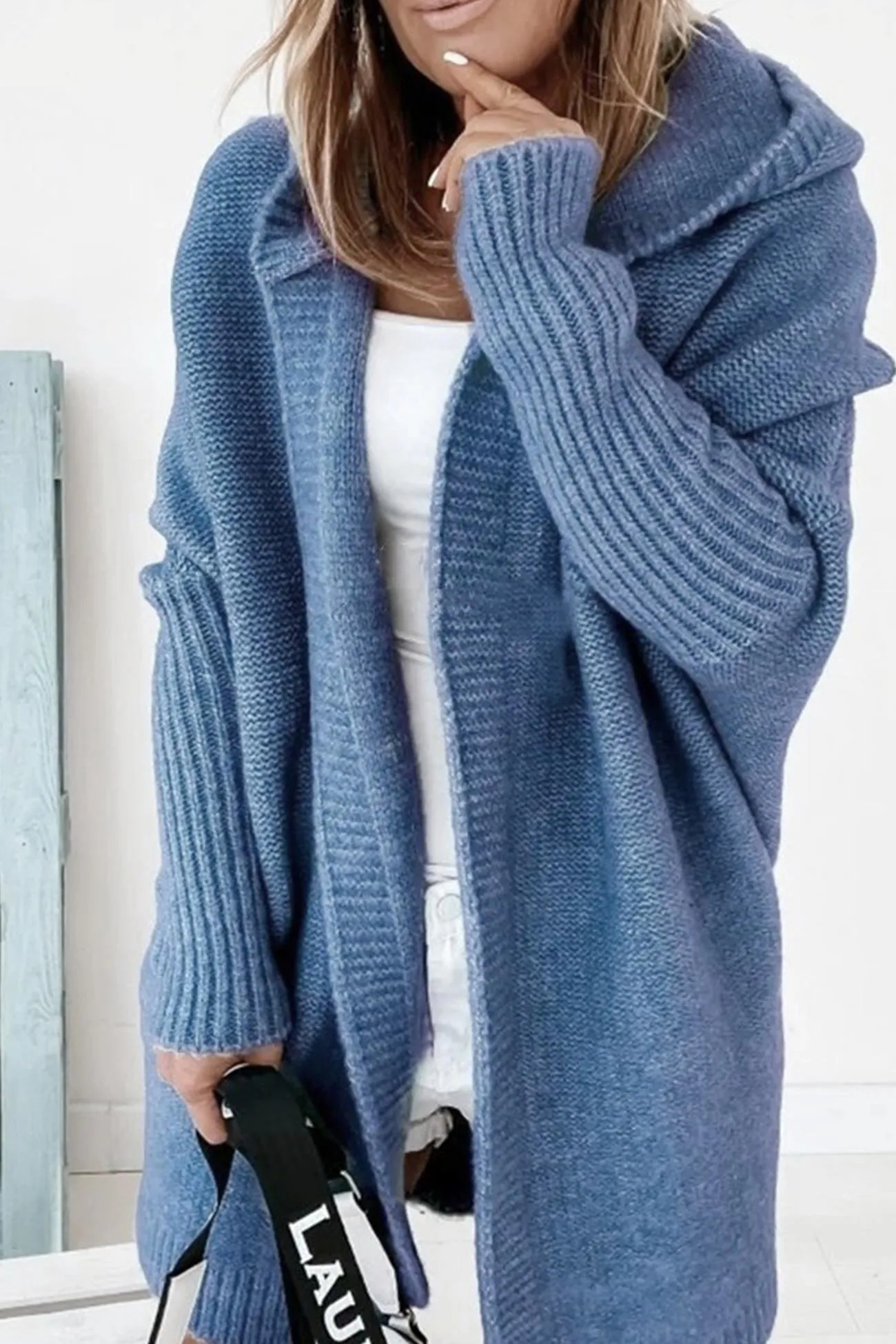 Solid Open Front Hoodie Cardigan