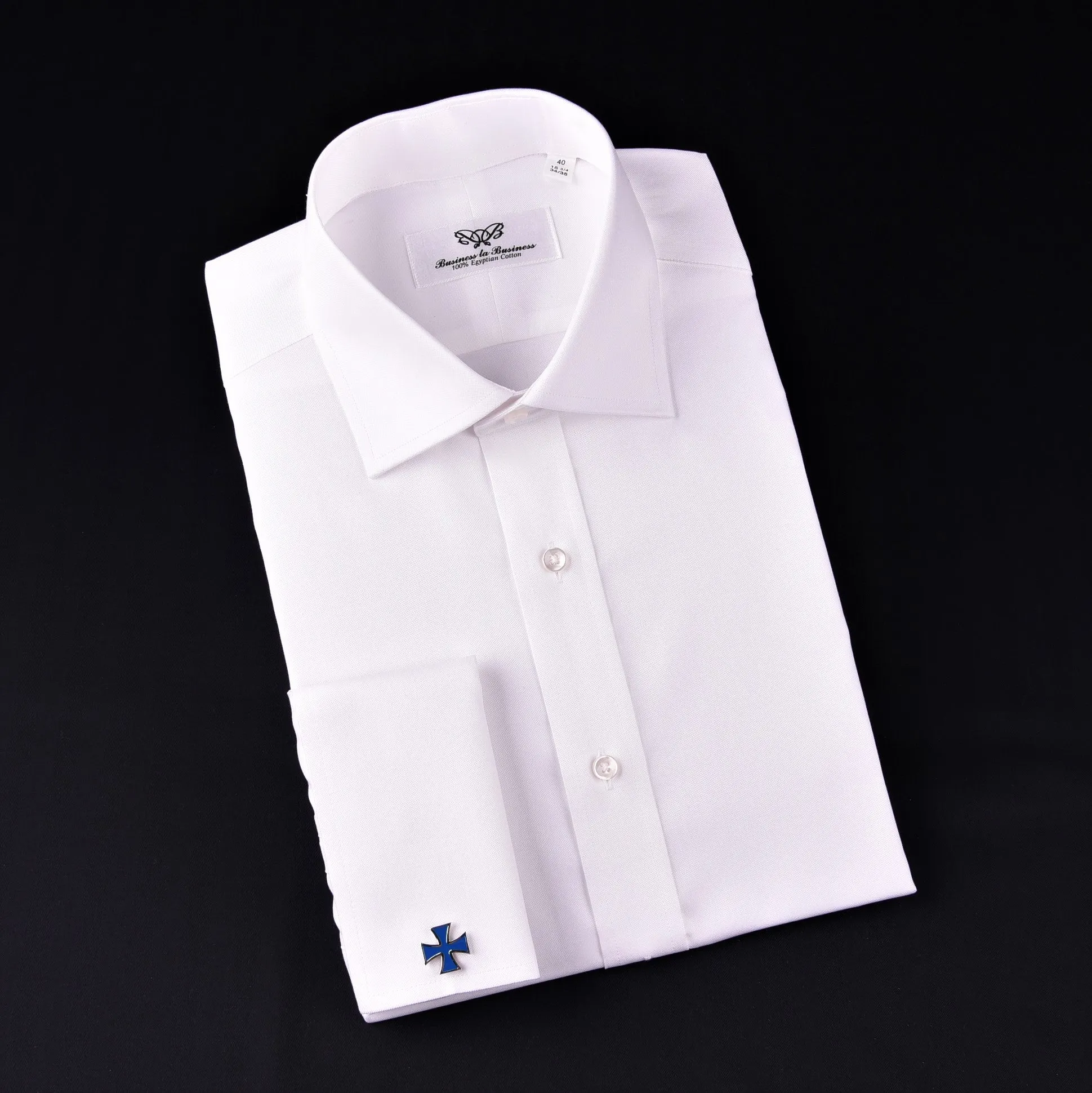 Solid White Royal Oxford Formal Dress Shirt Men's Professional Business Work Top in French Cuffs and Spread Collar