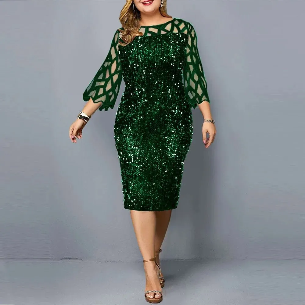 Women fashion plus size sequin party   formal  dress