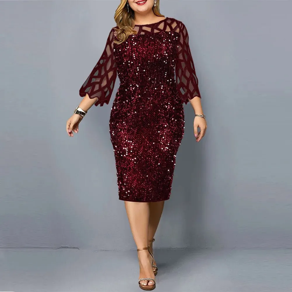 Women fashion plus size sequin party   formal  dress