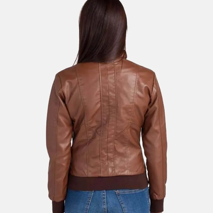 Women’s Chocolate Brown Leather Bomber Jacket