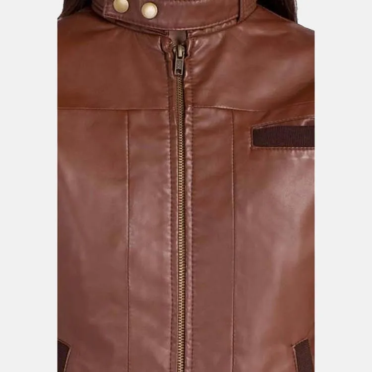 Women’s Chocolate Brown Leather Bomber Jacket