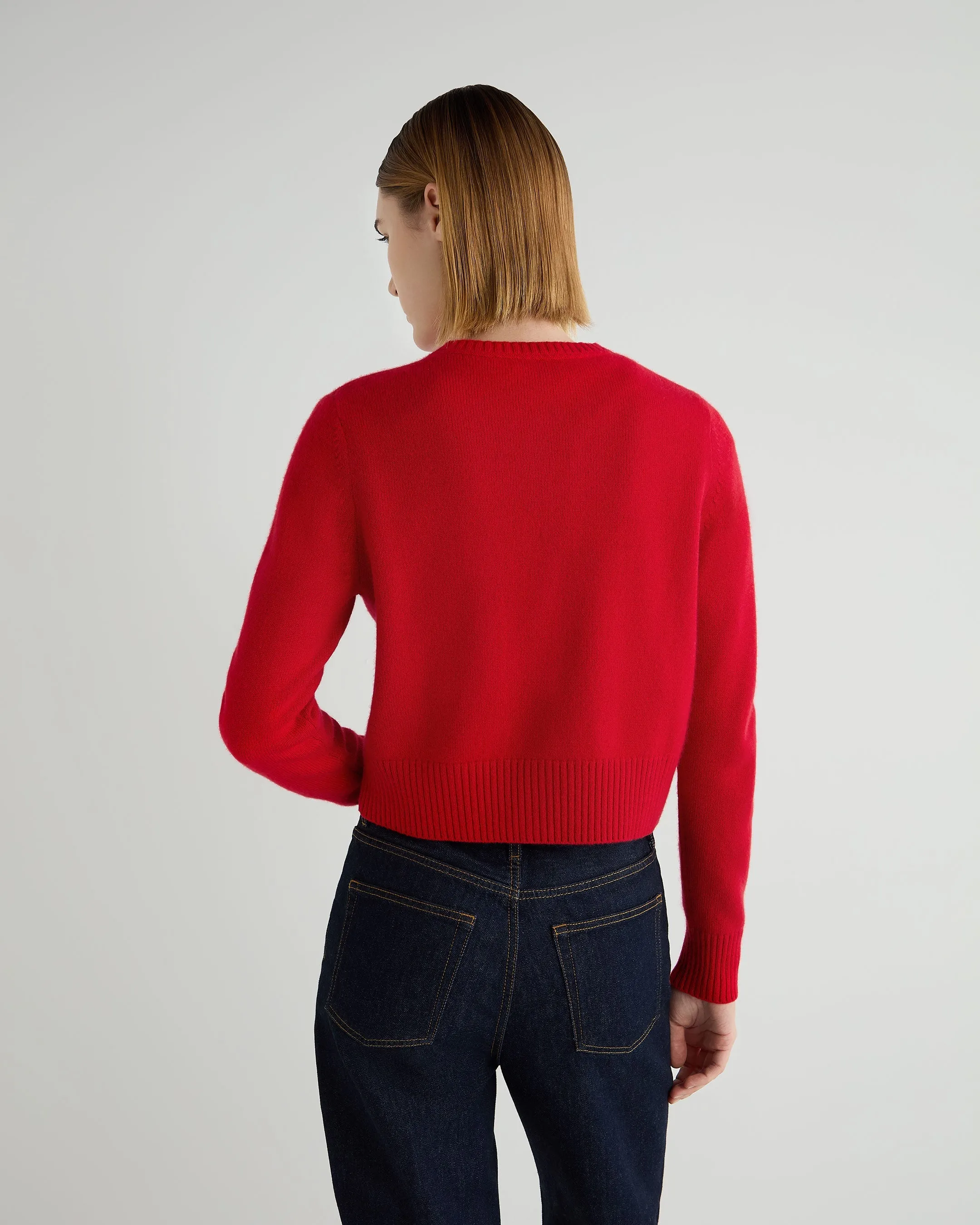 Women's Chunky Crop Cashmere Cardigan Riding Red