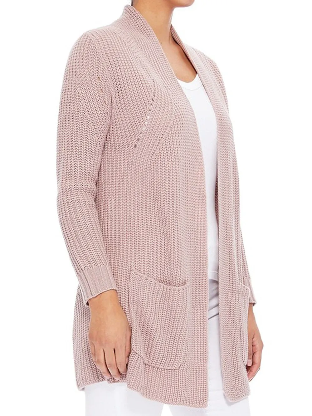 Women's Stylish Drape Long Sleeve Sweater Cardigan Jacket with Two Pockets HK8189