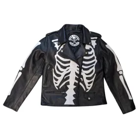 Womens White Skeleton Bones Classic Motorcycle Jacket