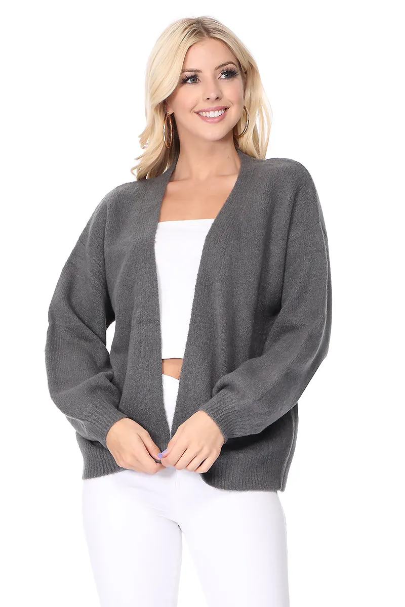 Yemak Women's Chunky Knit Long Bell Sleeve Open Sweater Cardigan MK8235